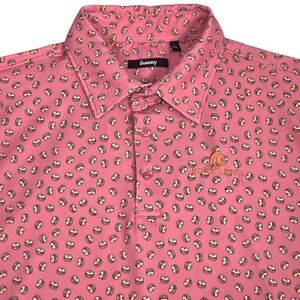 Breezy Polo Shirt Mens XL Pink Rose Creek Golf Oklahoma Bagel Sandwich Food